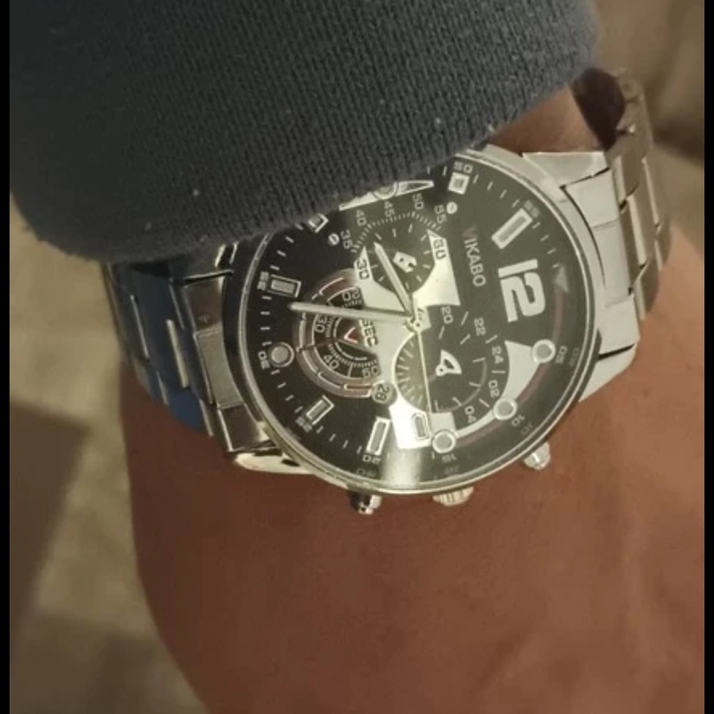 New Silver Chronograph Mens Sport Quartz Waterproof Luxury Stainless Steel Watch - Picture 9 of 13